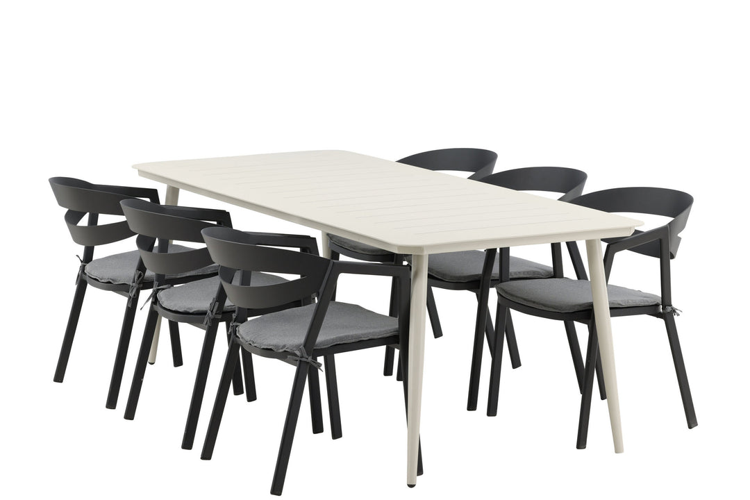 Venture Home Lina Dining Table - Beige - 200*90 _1+ Slit - Dining Chair inc Cushion- Black /Grey - Aluminium - _6