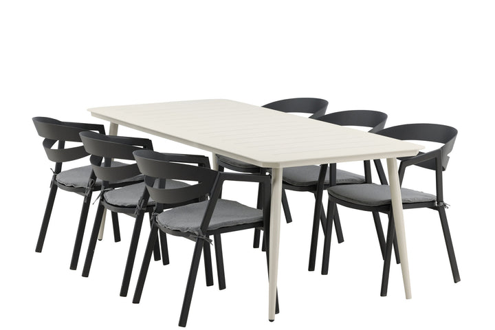 Venture Home Lina Dining Table - Beige - 200*90 _1+ Slit - Dining Chair inc Cushion- Black /Grey - Aluminium - _6