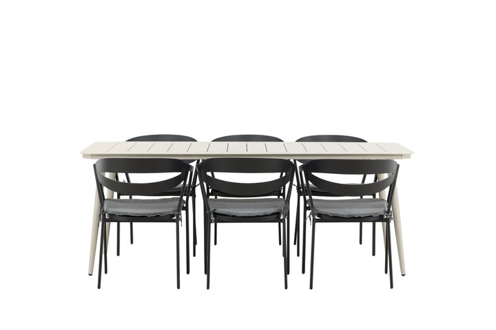 Venture Home Lina Dining Table - Beige - 200*90 _1+ Slit - Dining Chair inc Cushion- Black /Grey - Aluminium - _6