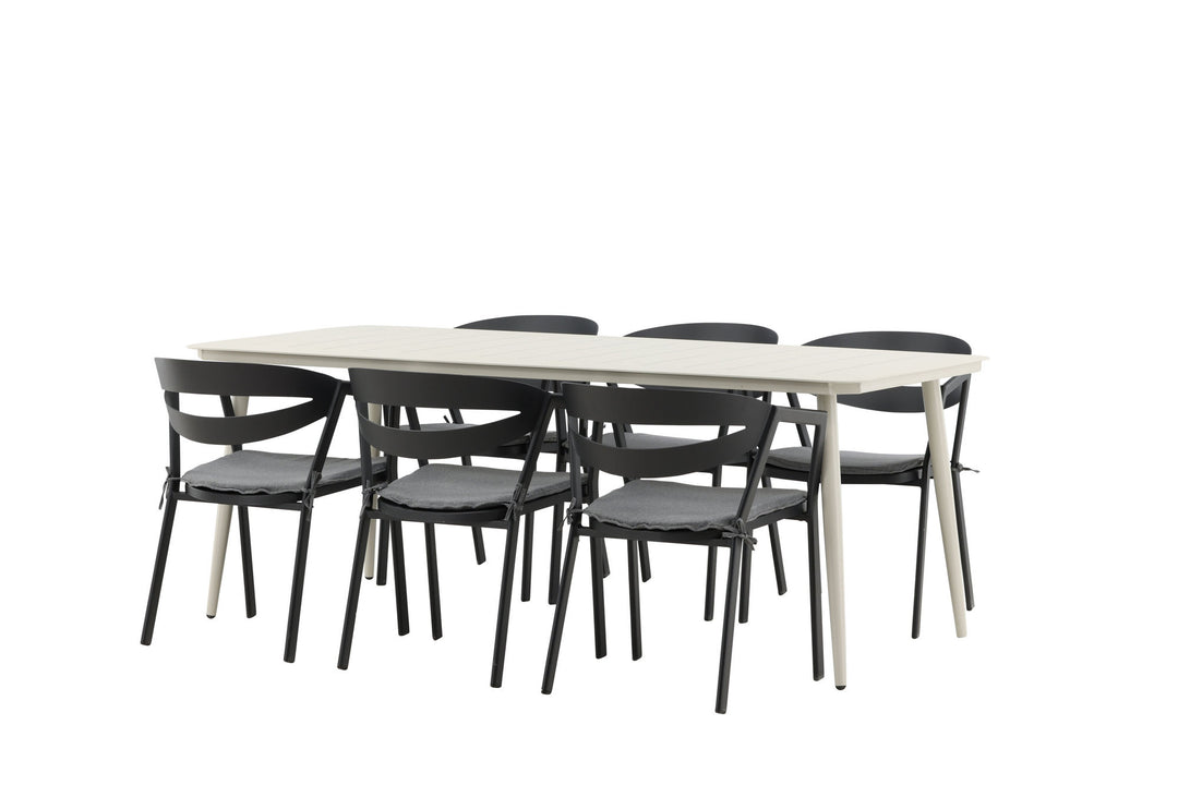 Venture Home Lina Dining Table - Beige - 200*90 _1+ Slit - Dining Chair inc Cushion- Black /Grey - Aluminium - _6