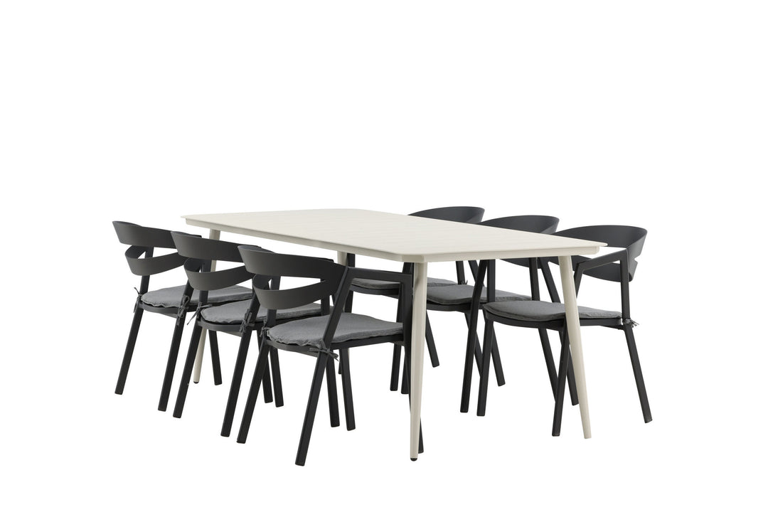 Venture Home Lina Dining Table - Beige - 200*90 _1+ Slit - Dining Chair inc Cushion- Black /Grey - Aluminium - _6