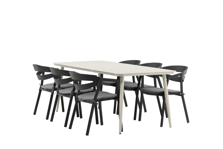 Venture Home Lina Dining Table - Beige - 200*90 _1+ Slit - Dining Chair inc Cushion- Black /Grey - Aluminium - _6