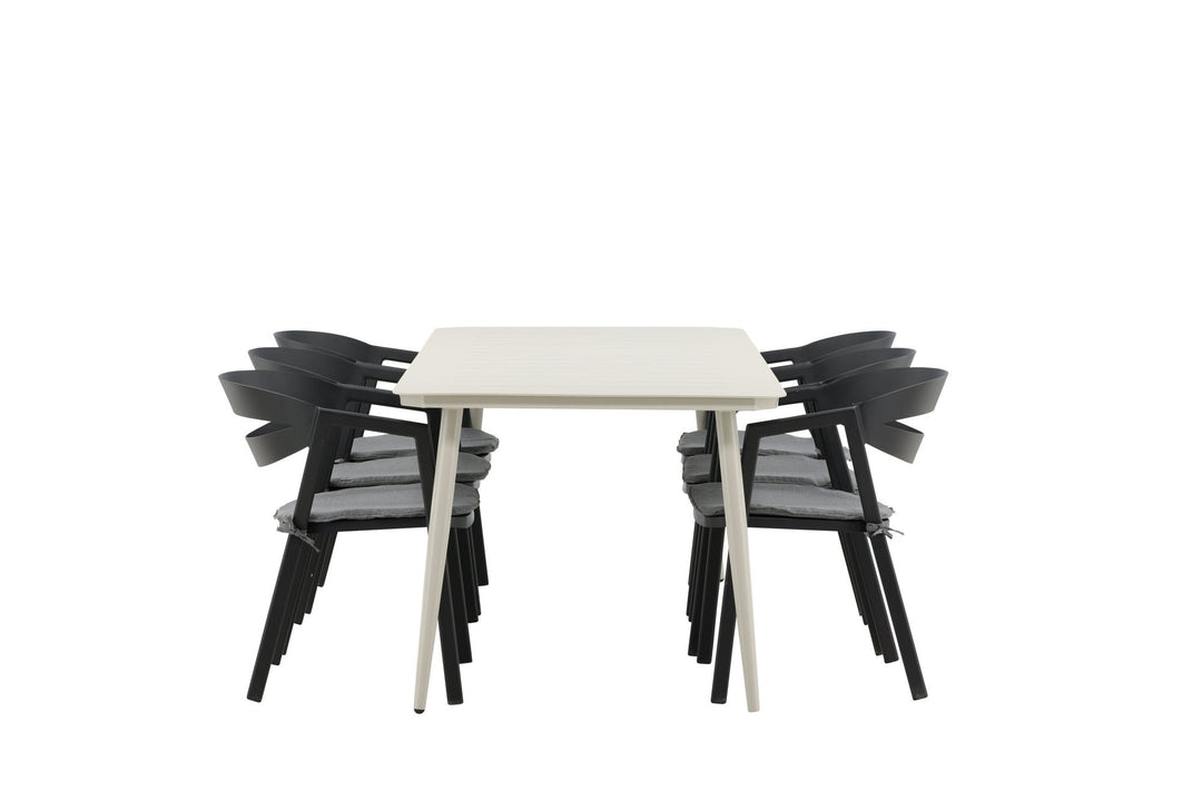 Venture Home Lina Dining Table - Beige - 200*90 _1+ Slit - Dining Chair inc Cushion- Black /Grey - Aluminium - _6