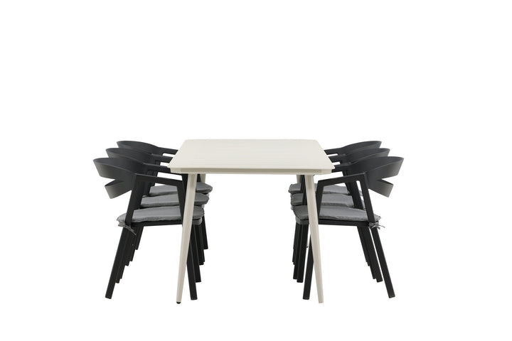 Venture Home Lina Dining Table - Beige - 200*90 _1+ Slit - Dining Chair inc Cushion- Black /Grey - Aluminium - _6