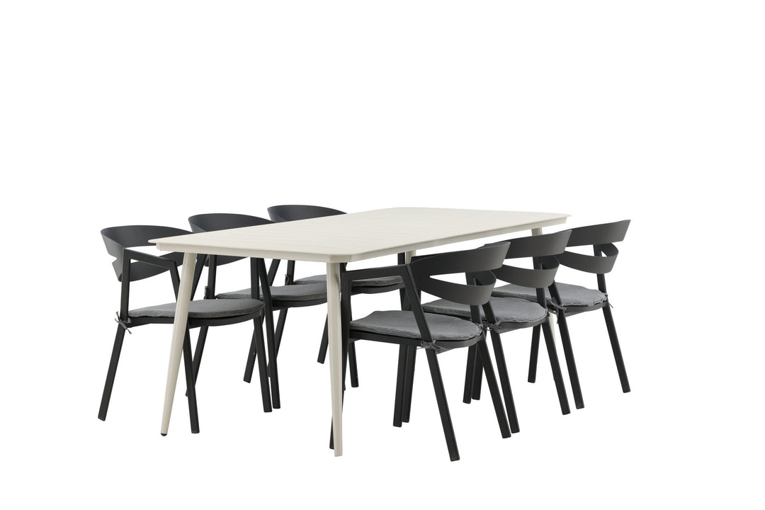 Venture Home Lina Dining Table - Beige - 200*90 _1+ Slit - Dining Chair inc Cushion- Black /Grey - Aluminium - _6