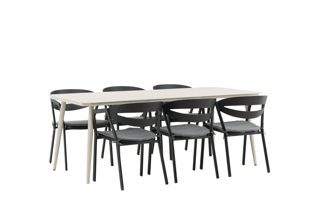 Venture Home Lina Dining Table - Beige - 200*90 _1+ Slit - Dining Chair inc Cushion- Black /Grey - Aluminium - _6