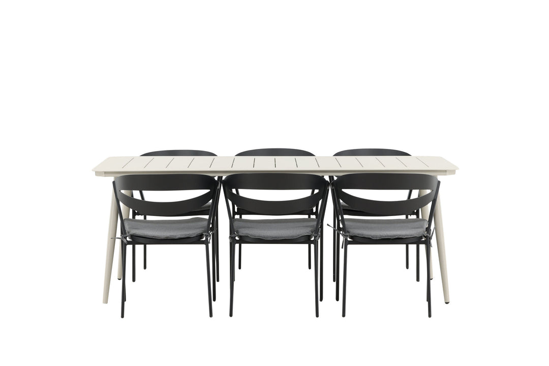 Venture Home Lina Dining Table - Beige - 200*90 _1+ Slit - Dining Chair inc Cushion- Black /Grey - Aluminium - _6