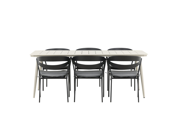 Venture Home Lina Dining Table - Beige - 200*90 _1+ Slit - Dining Chair inc Cushion- Black /Grey - Aluminium - _6