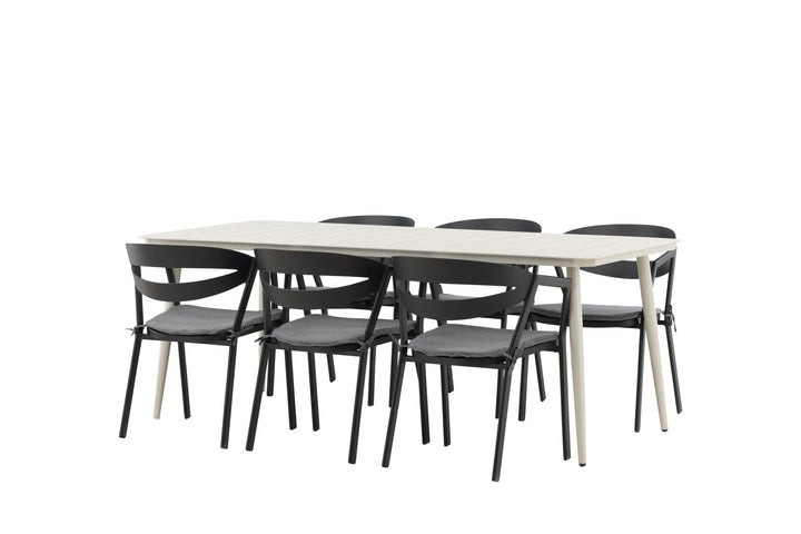 Venture Home Lina Dining Table - Beige - 200*90 _1+ Slit - Dining Chair inc Cushion- Black /Grey - Aluminium - _6