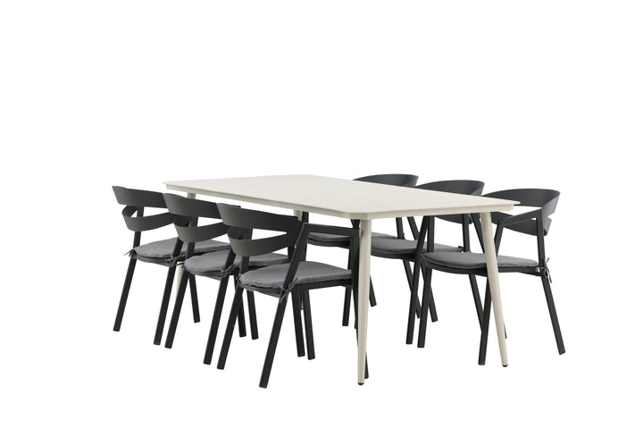 Venture Home Lina Dining Table - Beige - 200*90 _1+ Slit - Dining Chair inc Cushion- Black /Grey - Aluminium - _6