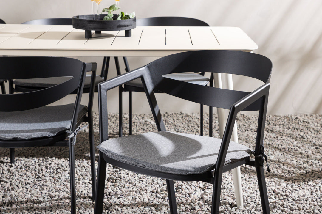Venture Home Lina Dining Table - Beige - 200*90 _1+ Slit - Dining Chair inc Cushion- Black /Grey - Aluminium - _6