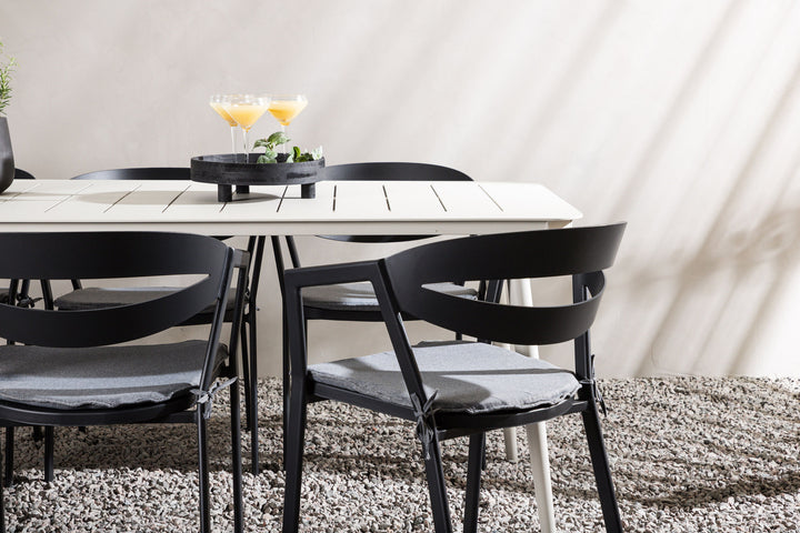 Venture Home Lina Dining Table - Beige - 200*90 _1+ Slit - Dining Chair inc Cushion- Black /Grey - Aluminium - _6