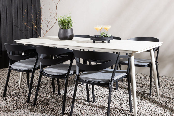Venture Home Lina Dining Table - Beige - 200*90 _1+ Slit - Dining Chair inc Cushion- Black /Grey - Aluminium - _6