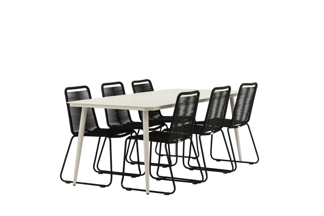 Venture Home Lina Dining Table - Beige - 200*90 _1+ Lindos Stacking Chair - Black Alu / Black Rope _6