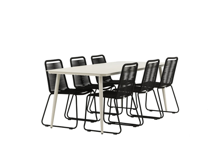 Venture Home Lina Dining Table - Beige - 200*90 _1+ Lindos Stacking Chair - Black Alu / Black Rope _6