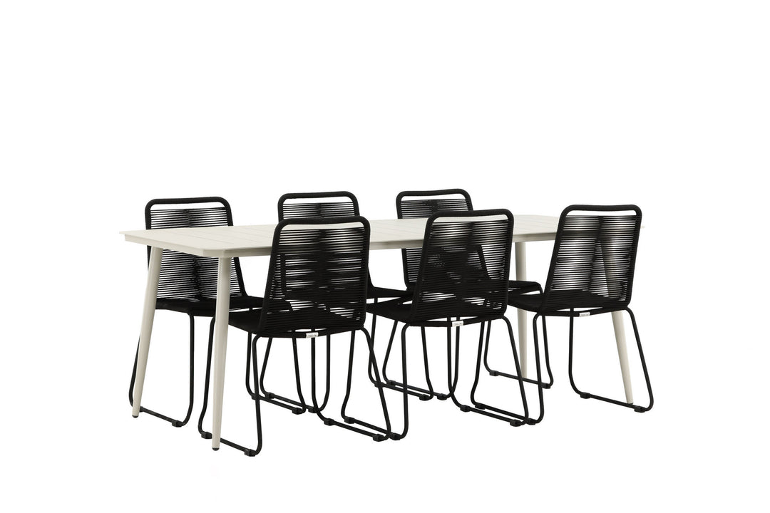 Venture Home Lina Dining Table - Beige - 200*90 _1+ Lindos Stacking Chair - Black Alu / Black Rope _6