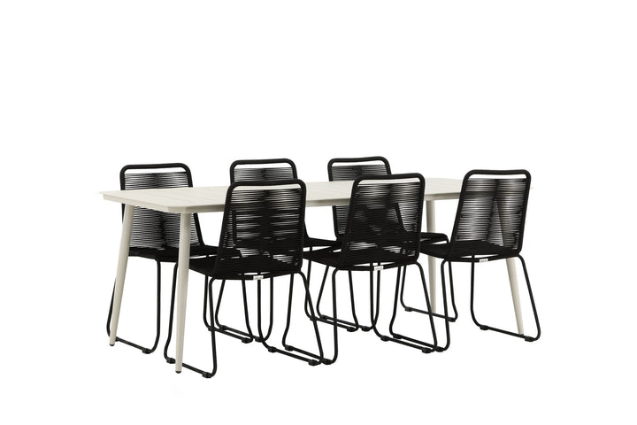 Venture Home Lina Dining Table - Beige - 200*90 _1+ Lindos Stacking Chair - Black Alu / Black Rope _6