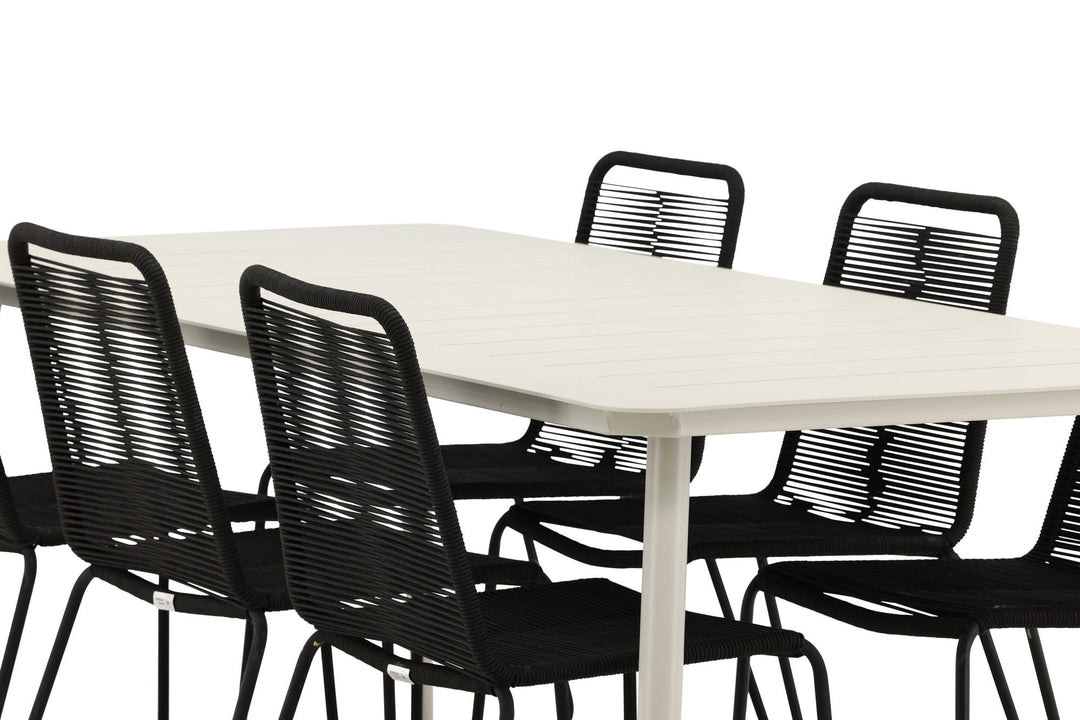 Venture Home Lina Dining Table - Beige - 200*90 _1+ Lindos Stacking Chair - Black Alu / Black Rope _6