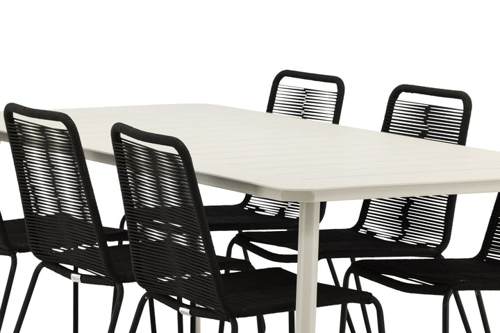 Venture Home Lina Dining Table - Beige - 200*90 _1+ Lindos Stacking Chair - Black Alu / Black Rope _6