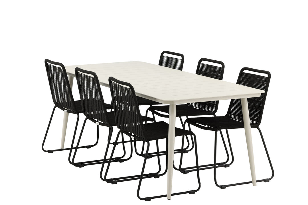 Venture Home Lina Dining Table - Beige - 200*90 _1+ Lindos Stacking Chair - Black Alu / Black Rope _6