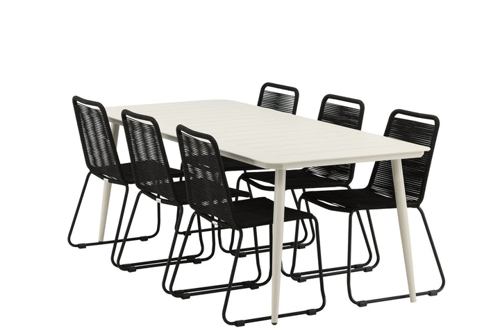 Venture Home Lina Dining Table - Beige - 200*90 _1+ Lindos Stacking Chair - Black Alu / Black Rope _6