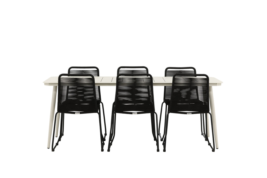 Venture Home Lina Dining Table - Beige - 200*90 _1+ Lindos Stacking Chair - Black Alu / Black Rope _6