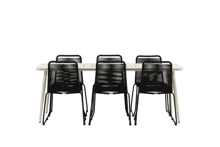 Venture Home Lina Dining Table - Beige - 200*90 _1+ Lindos Stacking Chair - Black Alu / Black Rope _6