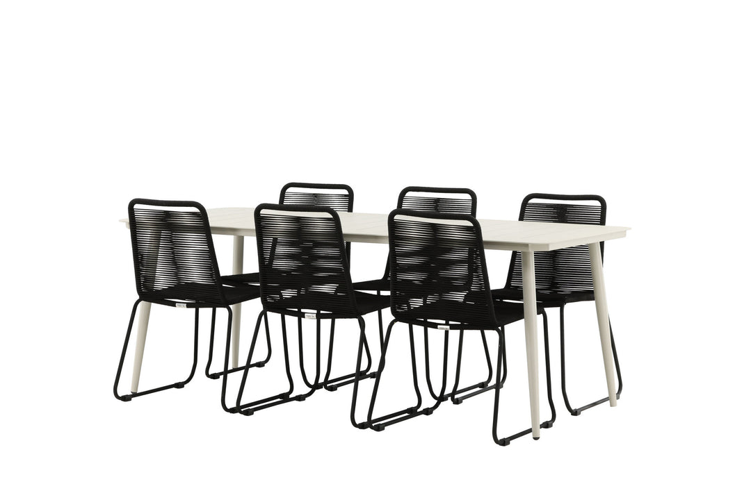 Venture Home Lina Dining Table - Beige - 200*90 _1+ Lindos Stacking Chair - Black Alu / Black Rope _6