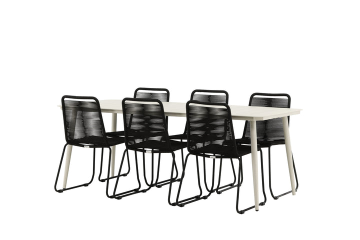 Venture Home Lina Dining Table - Beige - 200*90 _1+ Lindos Stacking Chair - Black Alu / Black Rope _6