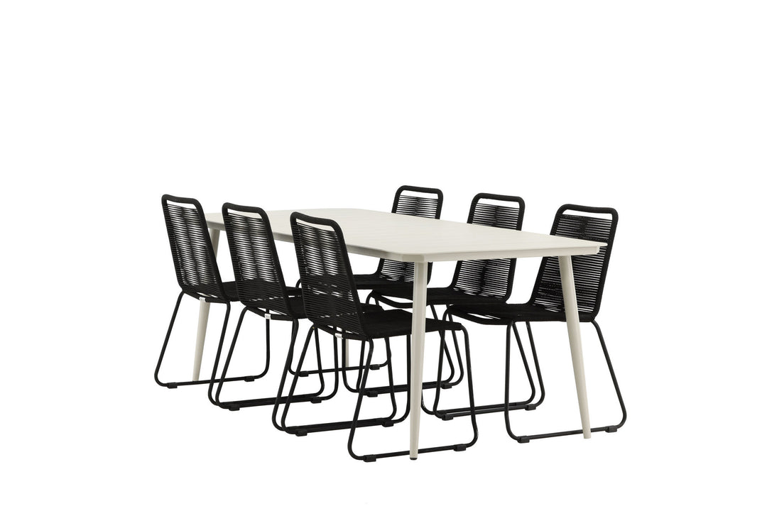 Venture Home Lina Dining Table - Beige - 200*90 _1+ Lindos Stacking Chair - Black Alu / Black Rope _6