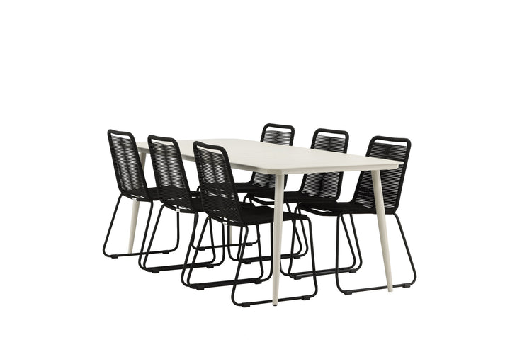 Venture Home Lina Dining Table - Beige - 200*90 _1+ Lindos Stacking Chair - Black Alu / Black Rope _6