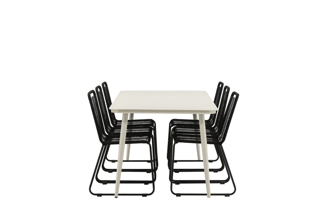 Venture Home Lina Dining Table - Beige - 200*90 _1+ Lindos Stacking Chair - Black Alu / Black Rope _6
