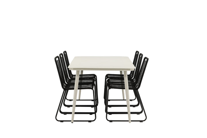 Venture Home Lina Dining Table - Beige - 200*90 _1+ Lindos Stacking Chair - Black Alu / Black Rope _6