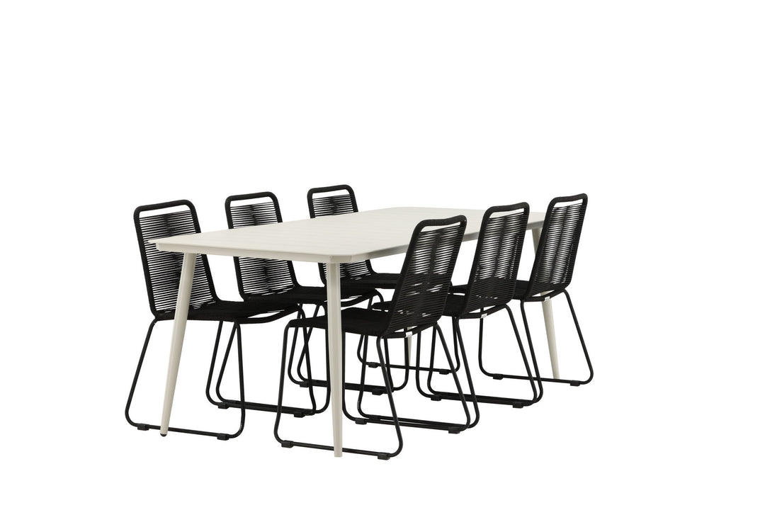 Venture Home Lina Dining Table - Beige - 200*90 _1+ Lindos Stacking Chair - Black Alu / Black Rope _6