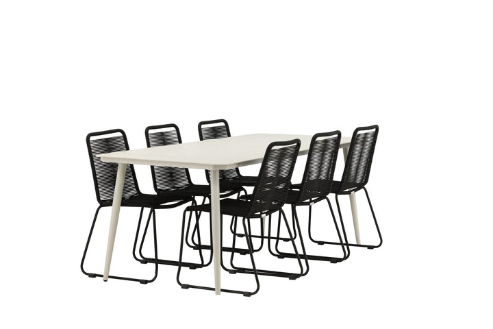 Venture Home Lina Dining Table - Beige - 200*90 _1+ Lindos Stacking Chair - Black Alu / Black Rope _6