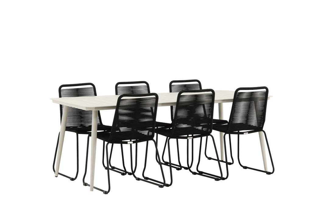 Venture Home Lina Dining Table - Beige - 200*90 _1+ Lindos Stacking Chair - Black Alu / Black Rope _6