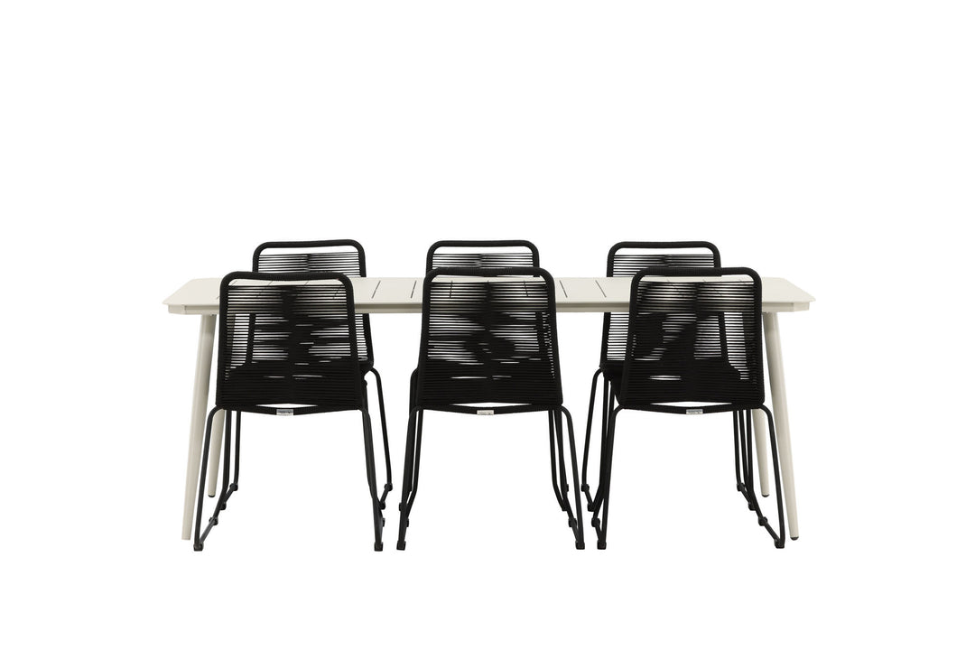 Venture Home Lina Dining Table - Beige - 200*90 _1+ Lindos Stacking Chair - Black Alu / Black Rope _6
