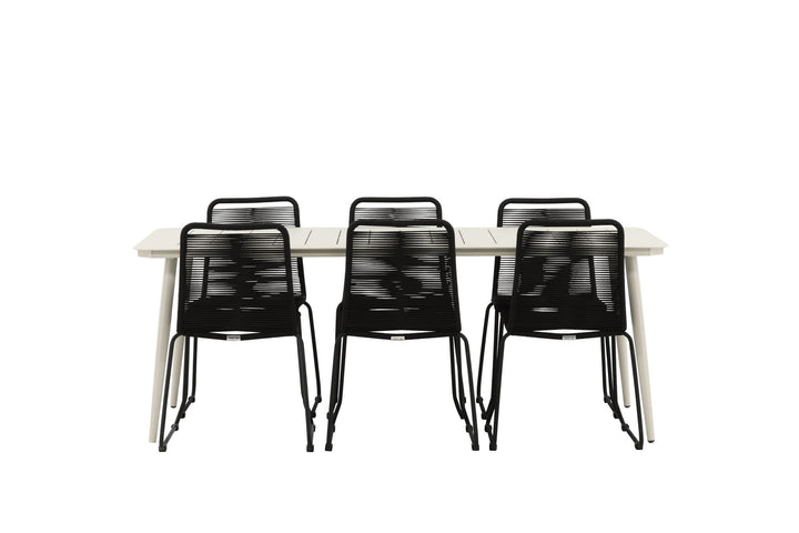 Venture Home Lina Dining Table - Beige - 200*90 _1+ Lindos Stacking Chair - Black Alu / Black Rope _6