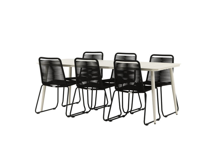 Venture Home Lina Dining Table - Beige - 200*90 _1+ Lindos Stacking Chair - Black Alu / Black Rope _6