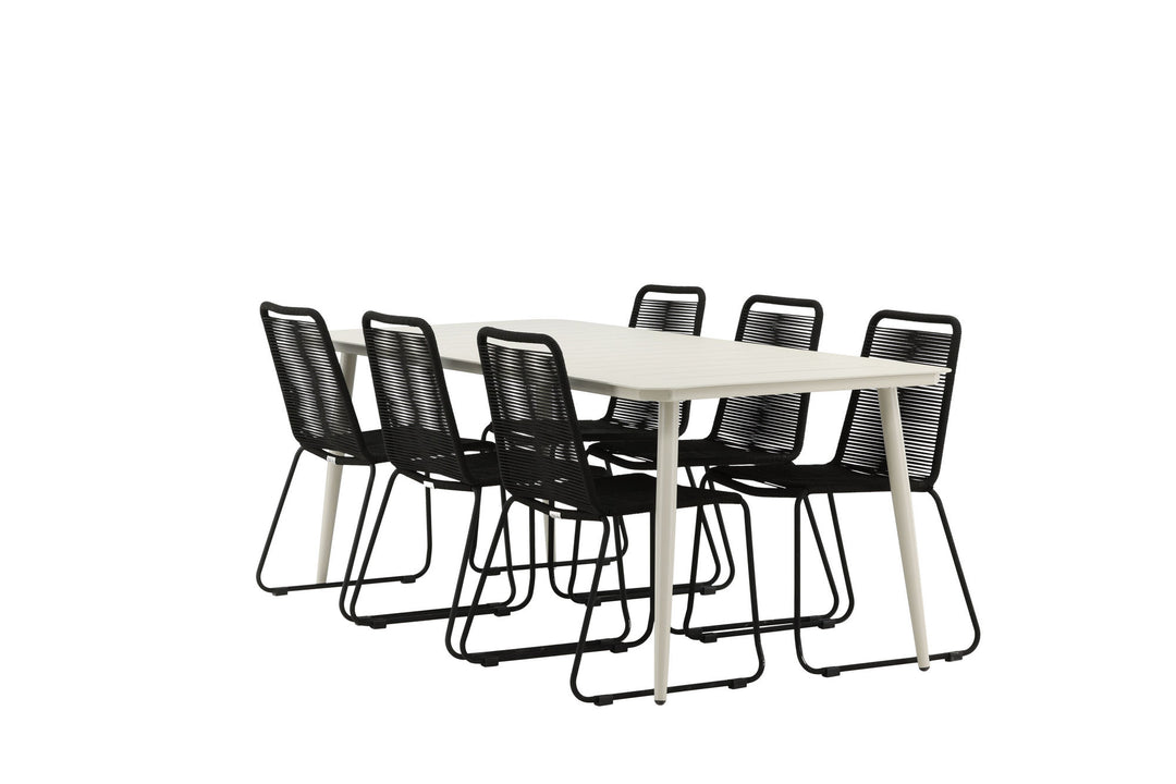 Venture Home Lina Dining Table - Beige - 200*90 _1+ Lindos Stacking Chair - Black Alu / Black Rope _6