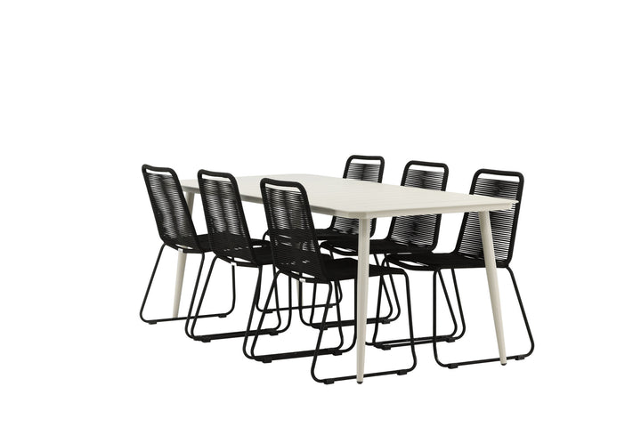 Venture Home Lina Dining Table - Beige - 200*90 _1+ Lindos Stacking Chair - Black Alu / Black Rope _6