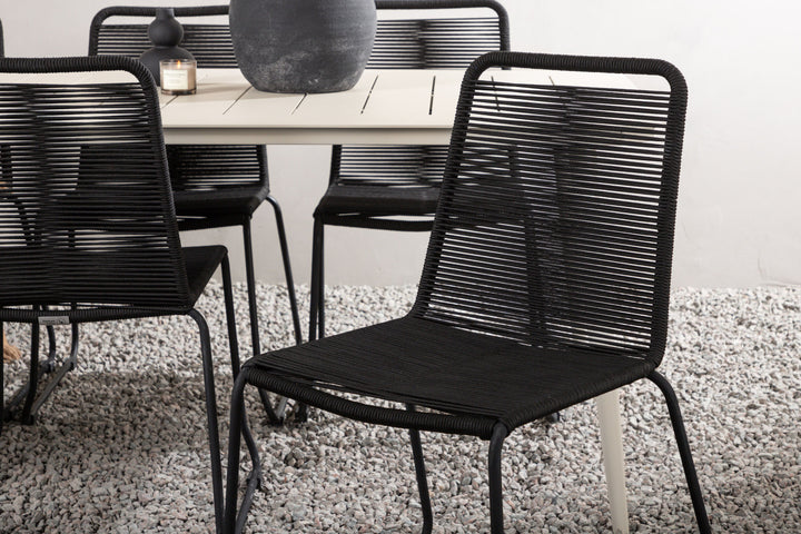 Venture Home Lina Dining Table - Beige - 200*90 _1+ Lindos Stacking Chair - Black Alu / Black Rope _6