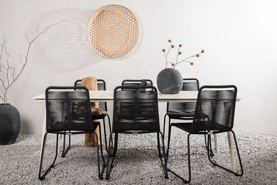 Venture Home Lina Dining Table - Beige - 200*90 _1+ Lindos Stacking Chair - Black Alu / Black Rope _6