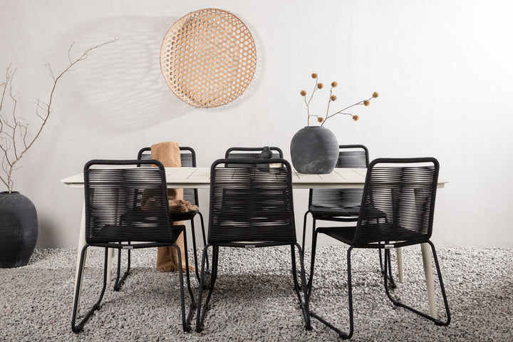 Venture Home Lina Dining Table - Beige - 200*90 _1+ Lindos Stacking Chair - Black Alu / Black Rope _6