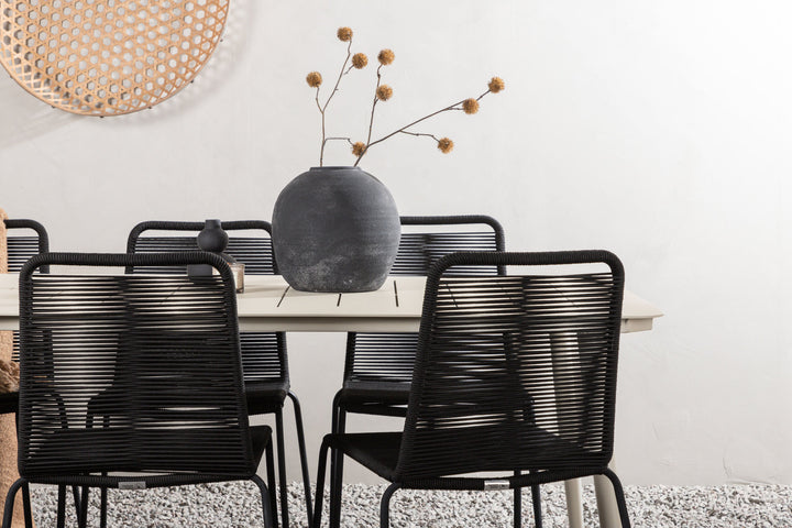 Venture Home Lina Dining Table - Beige - 200*90 _1+ Lindos Stacking Chair - Black Alu / Black Rope _6