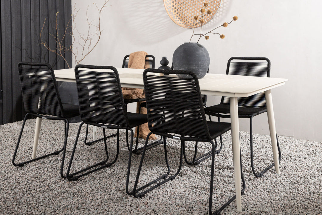 Venture Home Lina Dining Table - Beige - 200*90 _1+ Lindos Stacking Chair - Black Alu / Black Rope _6