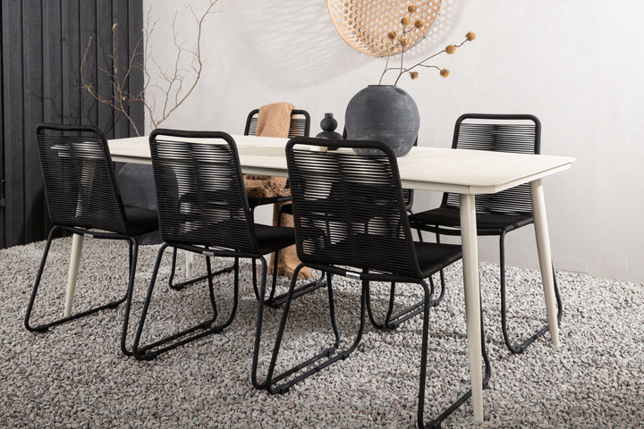 Venture Home Lina Dining Table - Beige - 200*90 _1+ Lindos Stacking Chair - Black Alu / Black Rope _6