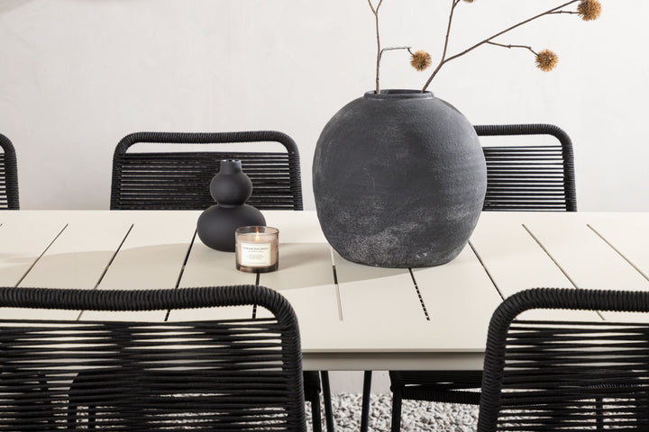 Venture Home Lina Dining Table - Beige - 200*90 _1+ Lindos Stacking Chair - Black Alu / Black Rope _6