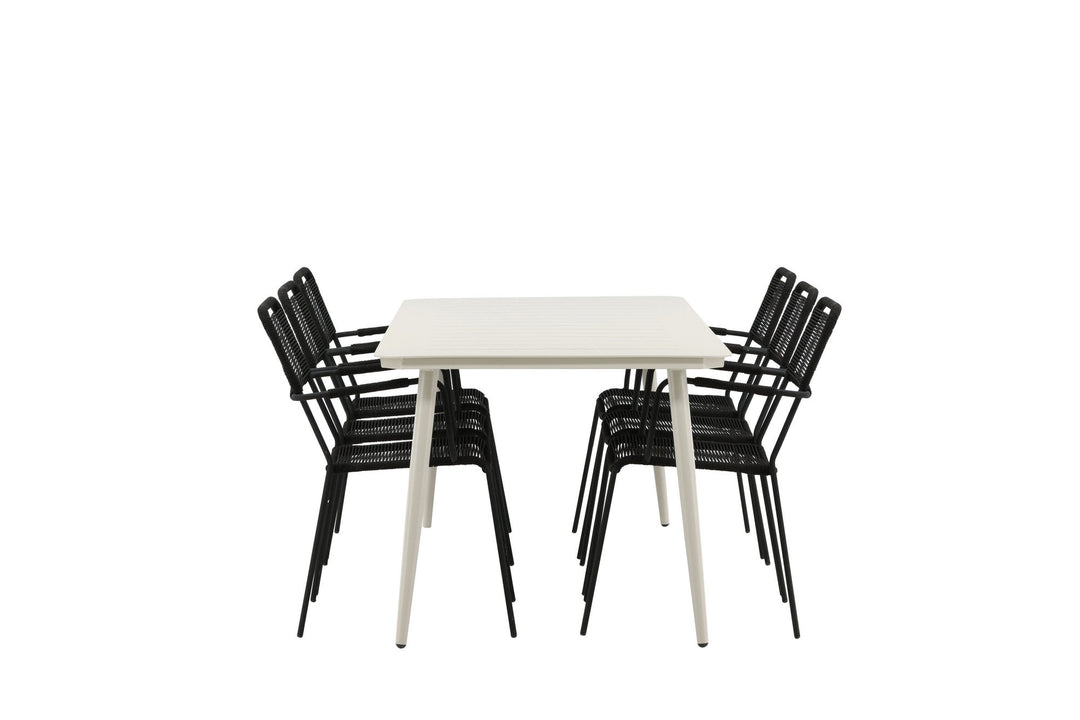 Venture Home Lina Dining Table - Beige - 200*90 _1+ Lindos Armchair - Black Alu / Black Rope _6