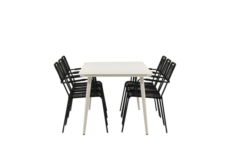 Venture Home Lina Dining Table - Beige - 200*90 _1+ Lindos Armchair - Black Alu / Black Rope _6
